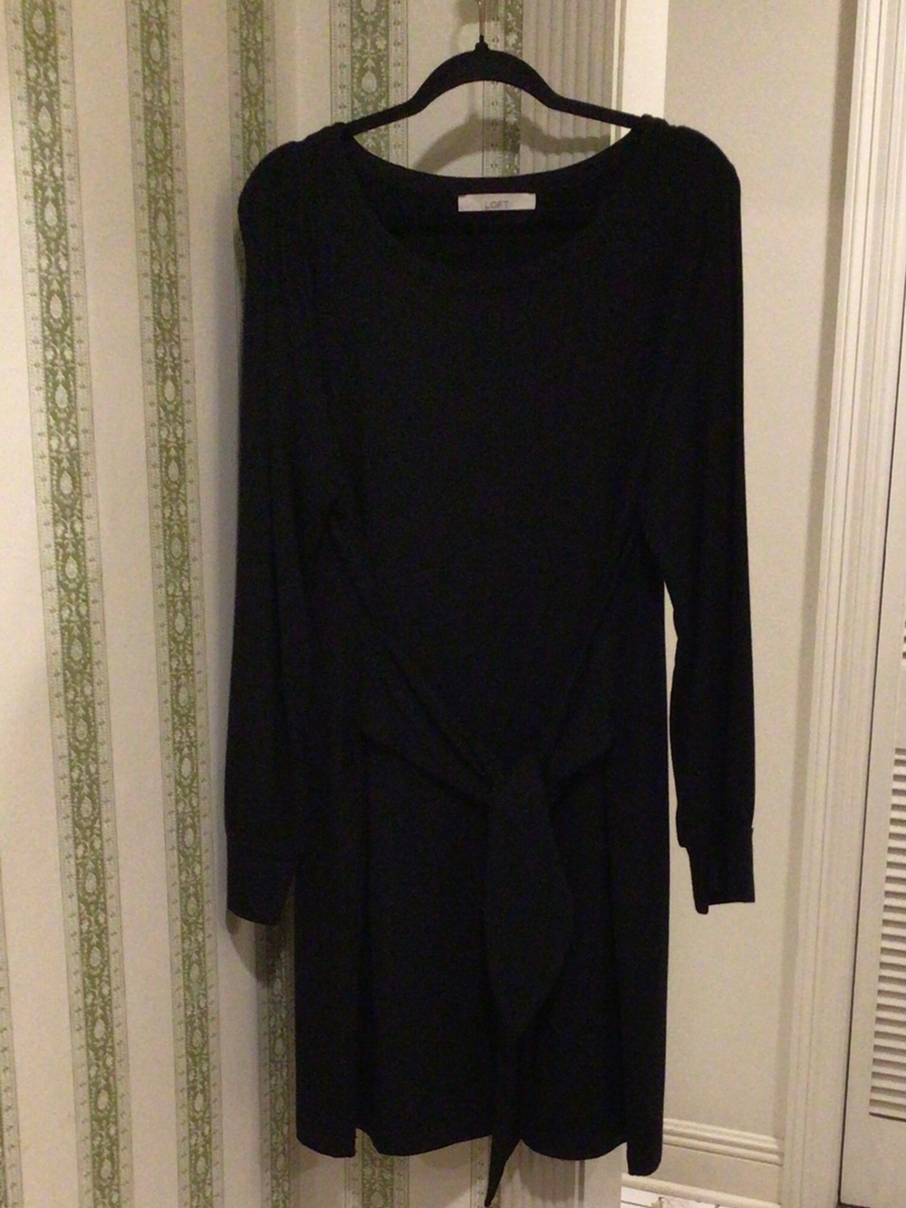 LOFT Black Long-Sleeve Tie-Waist Dress